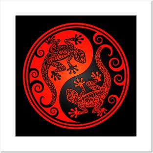 Red and Black Yin Yang Geckos Posters and Art